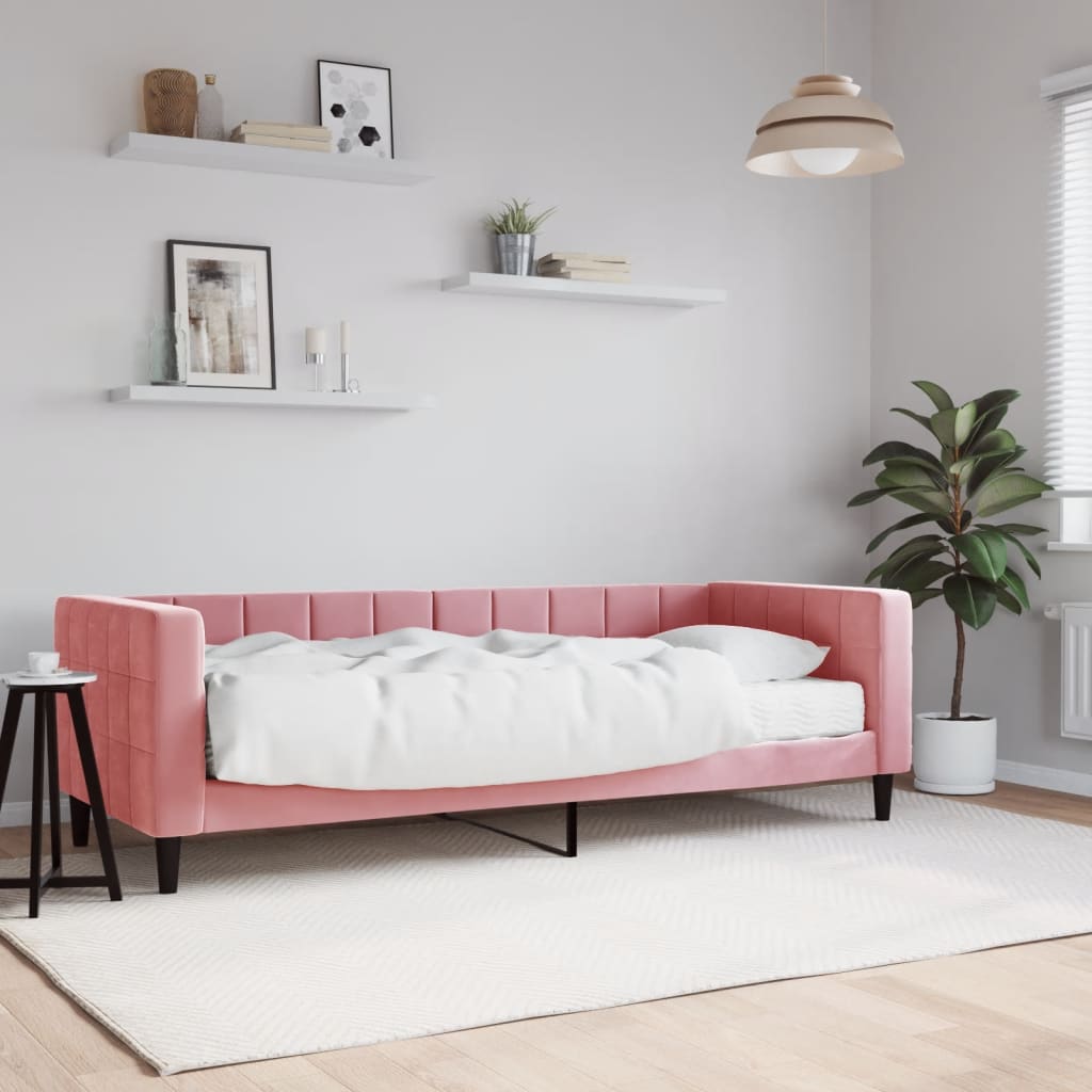 Vetonek Sofá cama con colchón terciopelo rosa 80x200 cm