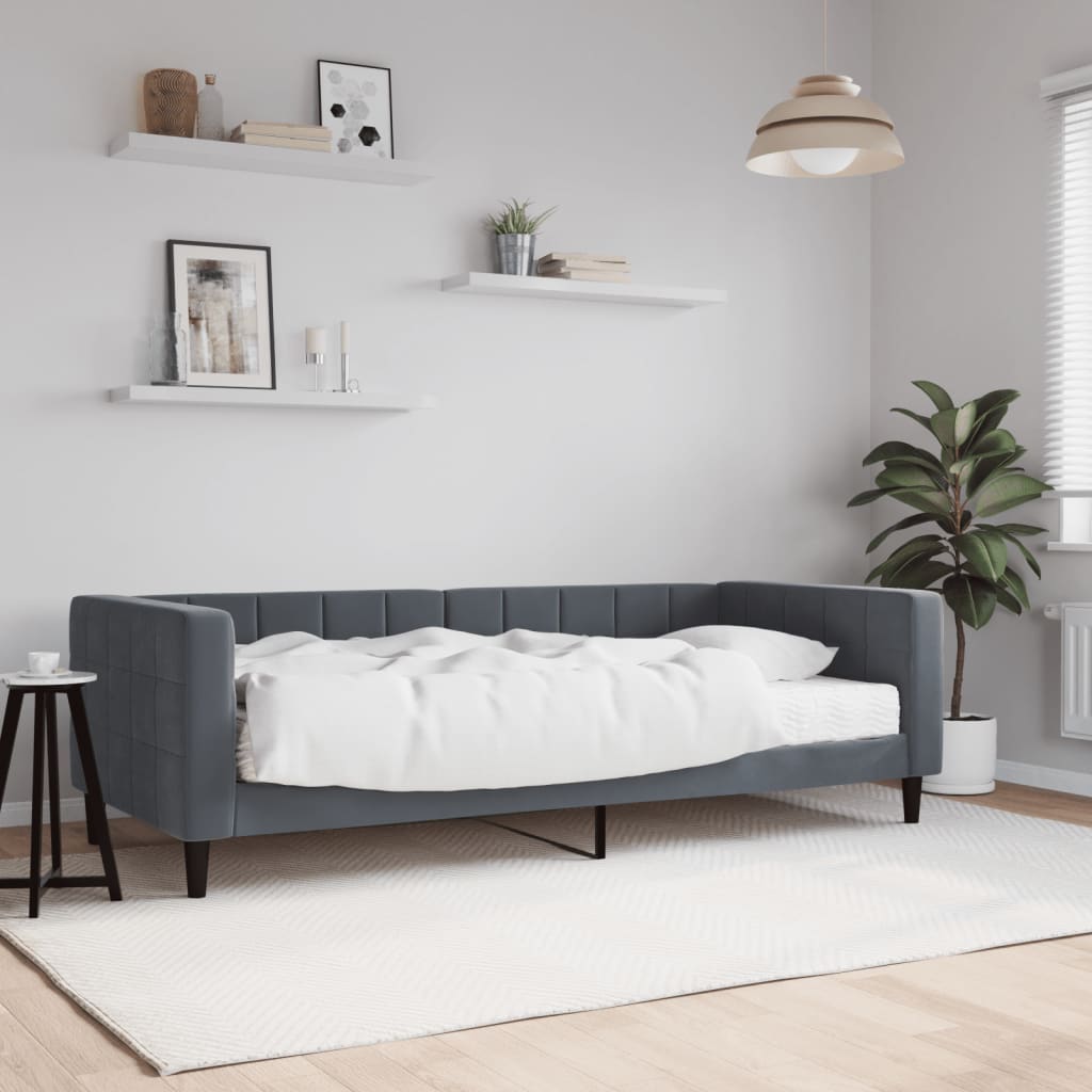 Vetonek Sofá cama con colchón terciopelo gris oscuro 90x200 cm