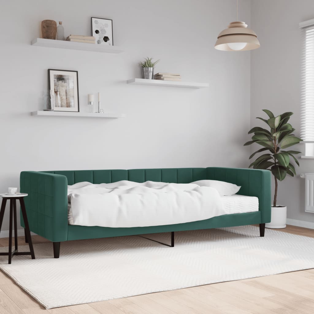 Vetonek Sofá cama con colchón terciopelo verde oscuro 90x200 cm