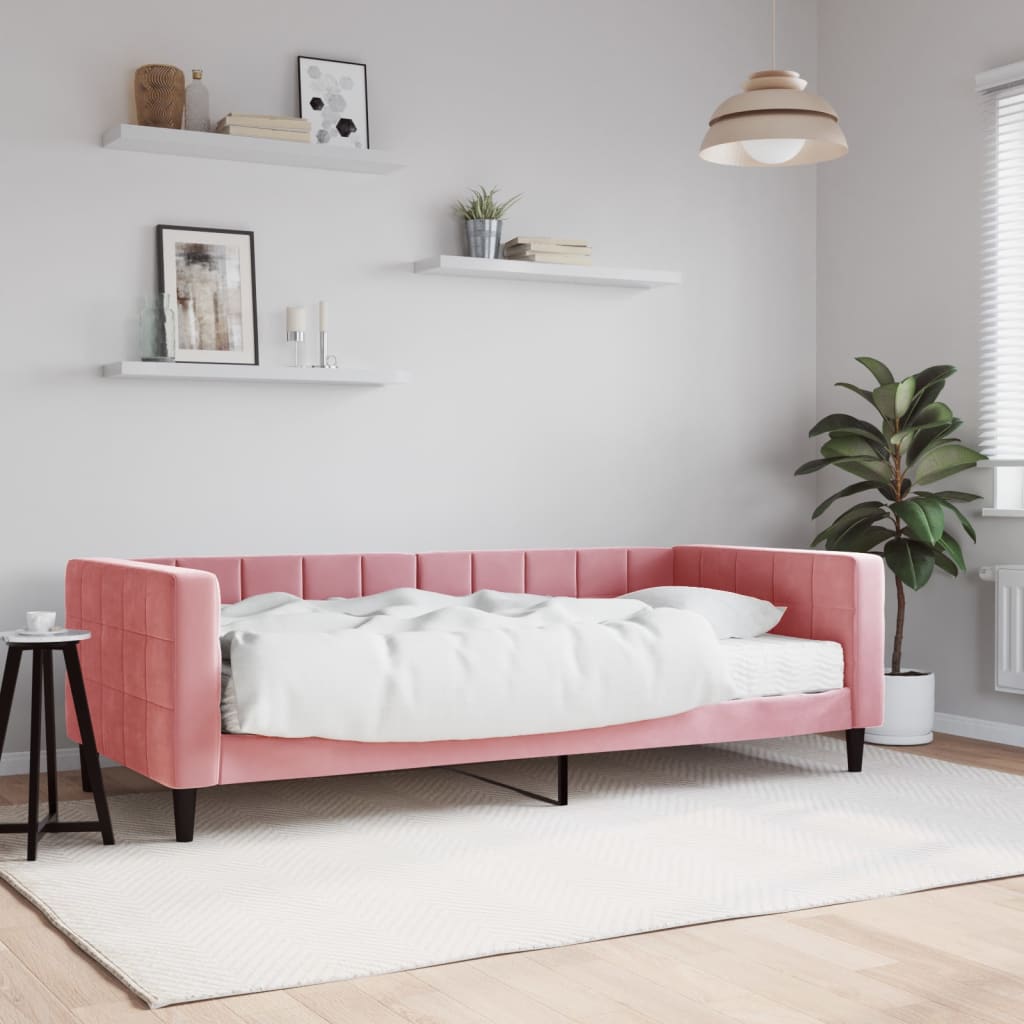 Vetonek Sofá cama con colchón terciopelo rosa 90x200 cm