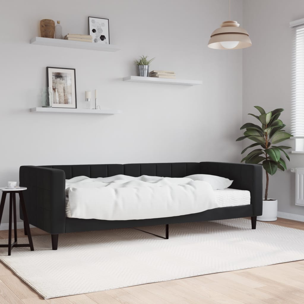 Vetonek Sofá cama con colchón terciopelo negro 90x200 cm