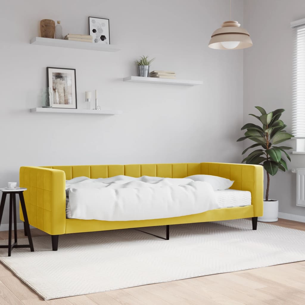 Vetonek Sofá cama con colchón terciopelo amarillo 90x200 cm