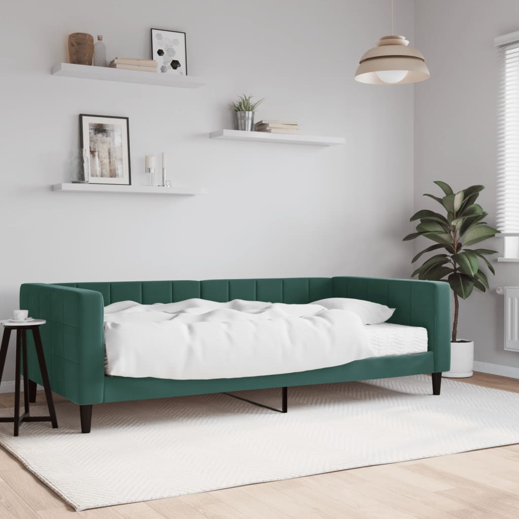 Vetonek Sofá cama con colchón terciopelo verde oscuro 100x200 cm