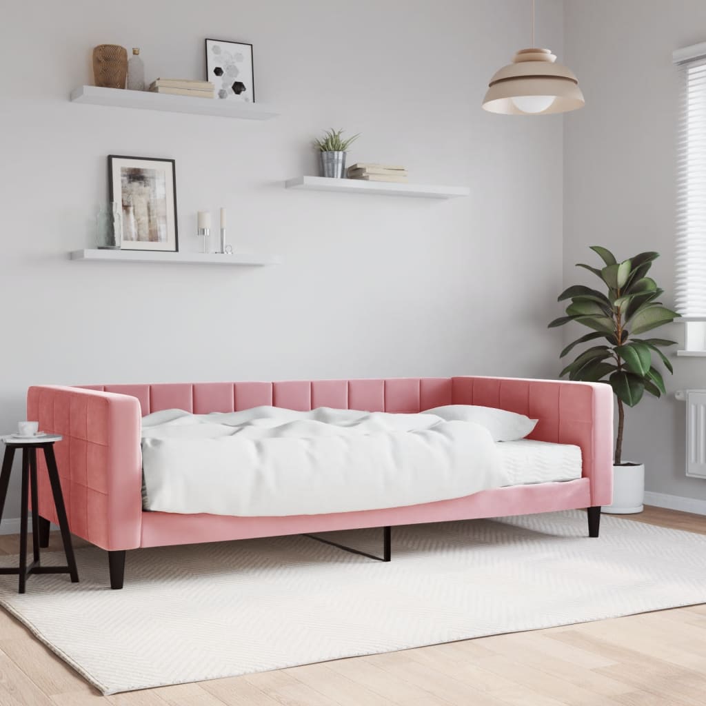 Vetonek Sofá cama con colchón terciopelo rosa 100x200 cm