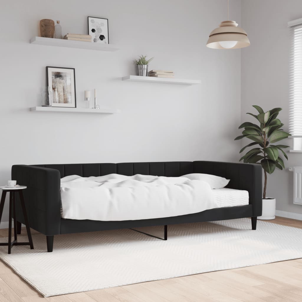 Vetonek Sofá cama con colchón terciopelo negro 100x200 cm