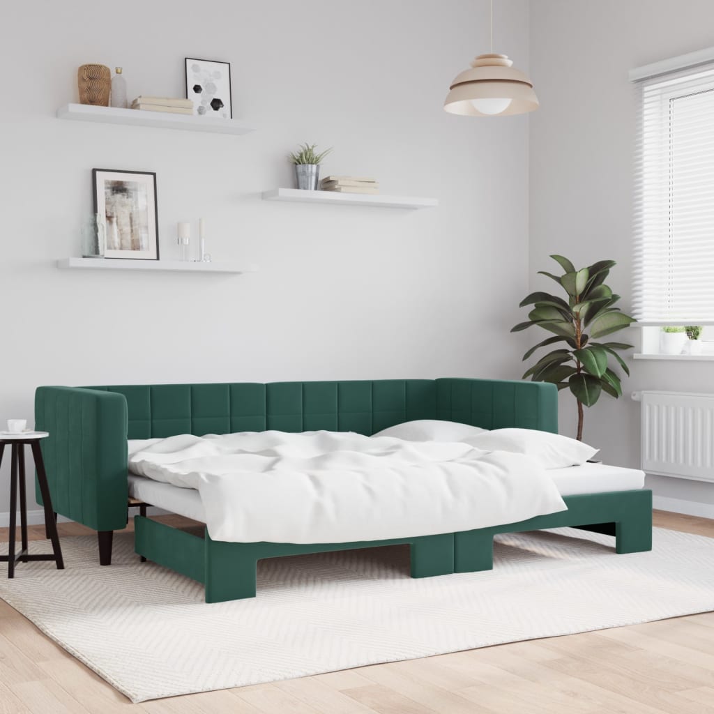 Vetonek Sofá cama nido terciopelo verde oscuro 80x200 cm