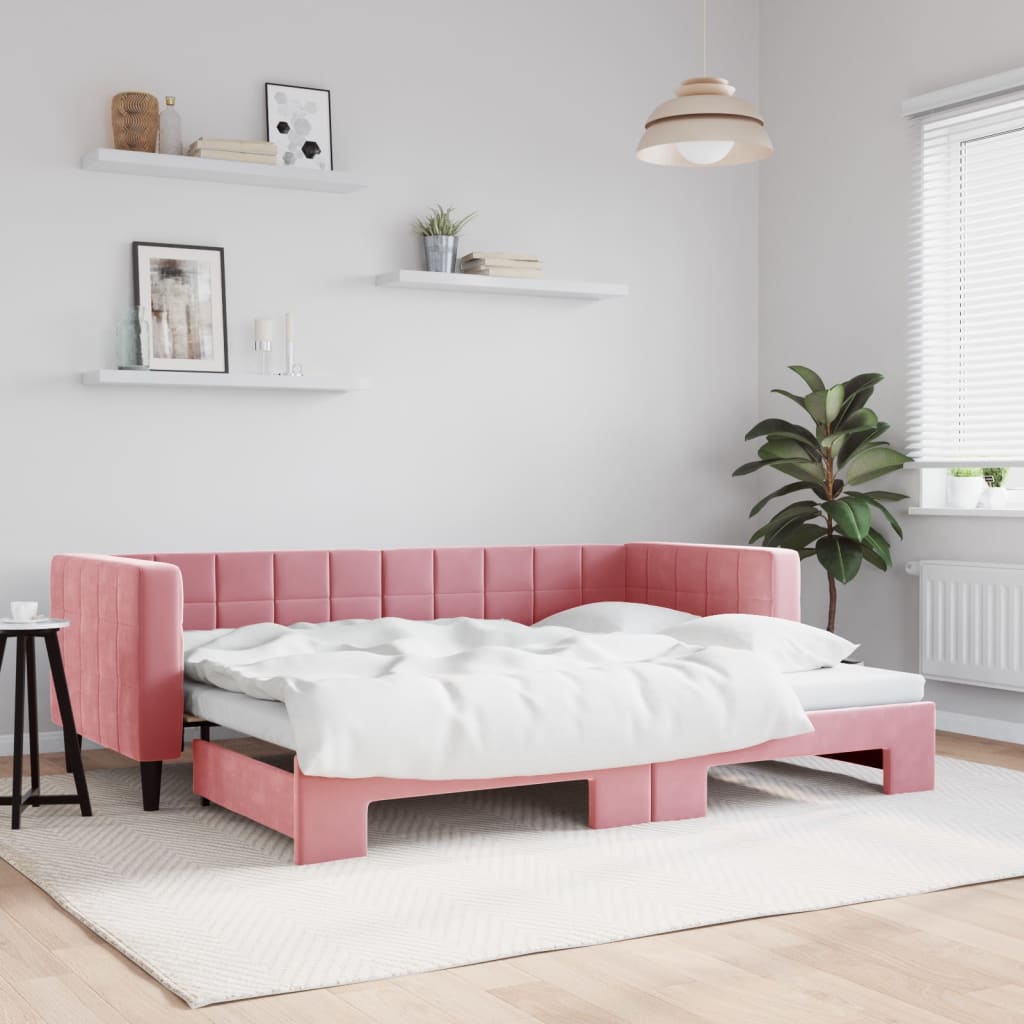 Vetonek Sofá cama nido terciopelo rosa 80x200 cm