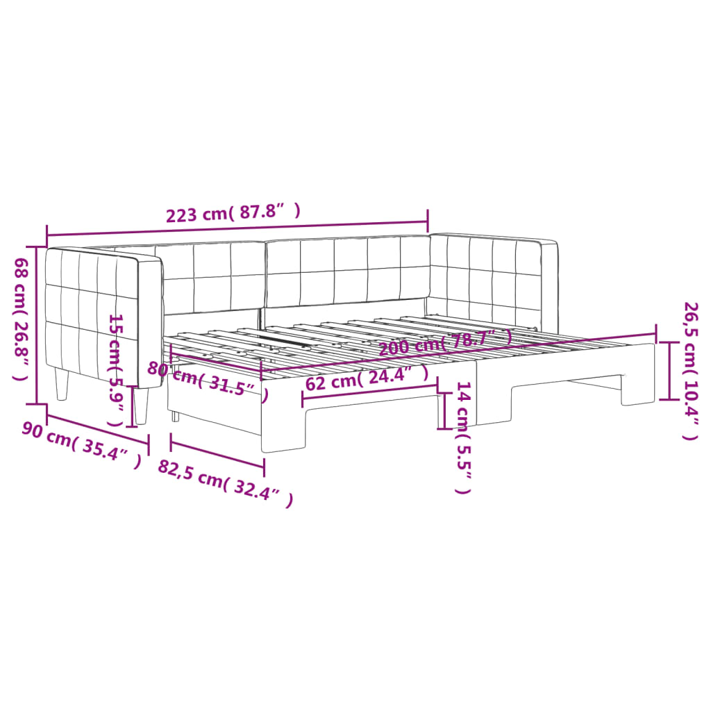 Schwarzes Samtbett -Sofa 80x200 cm