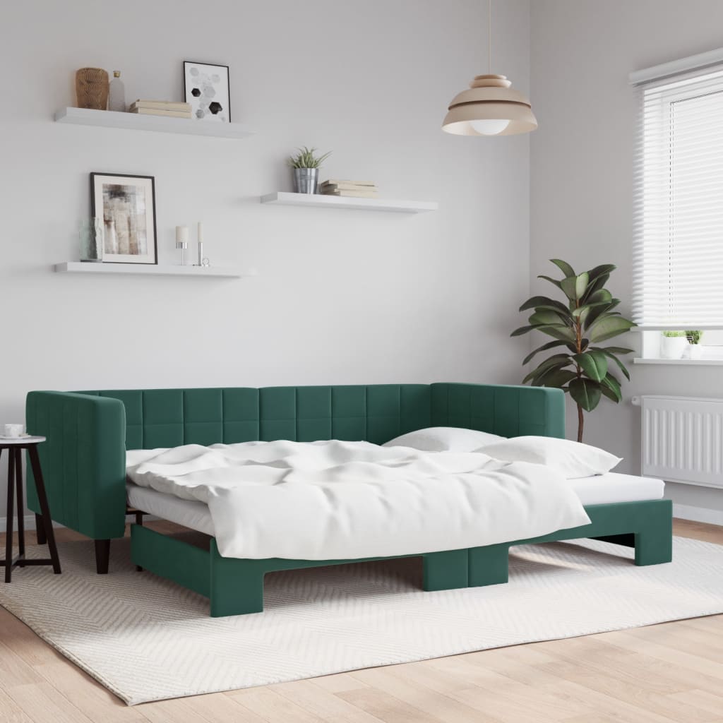 Vetonek Sofá cama nido terciopelo verde oscuro 90x200 cm