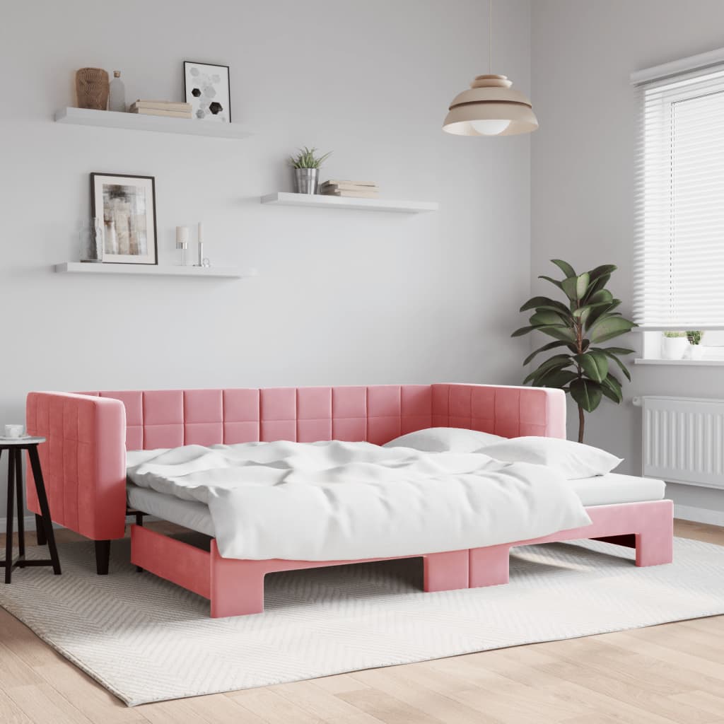 Vetonek Sofá cama nido terciopelo rosa 90x200 cm