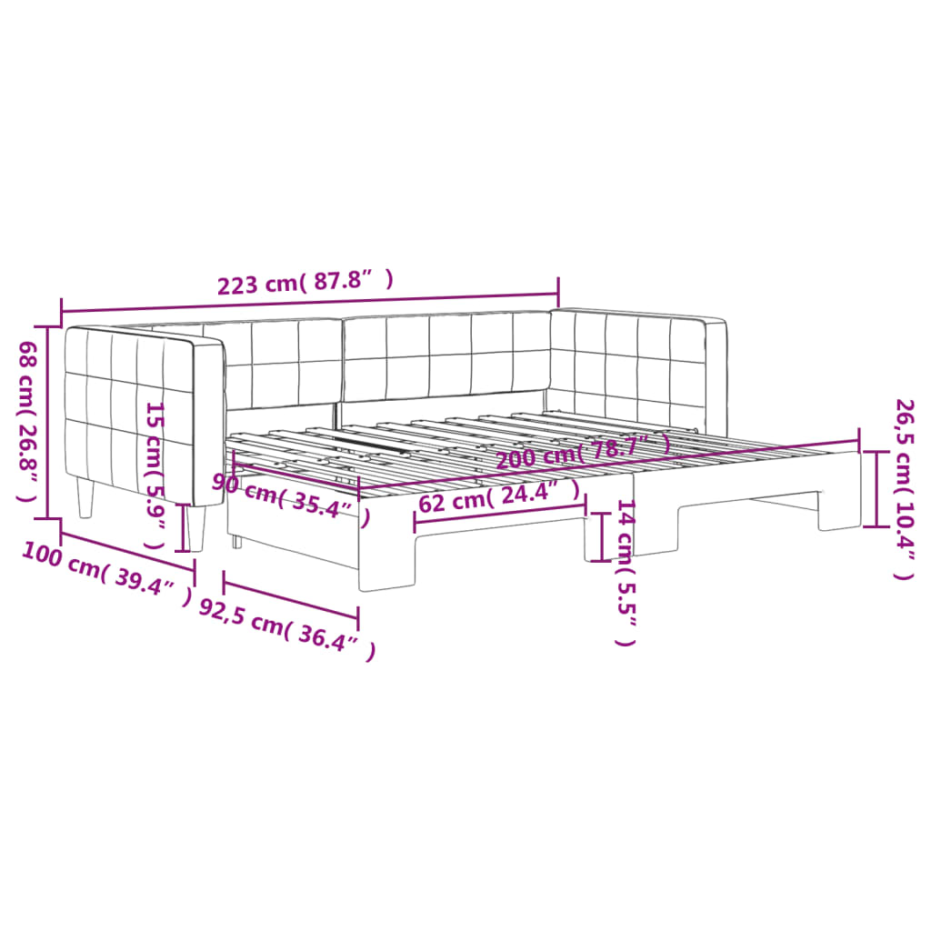 Schwarzer Samtnest -Sofa 90x200 cm