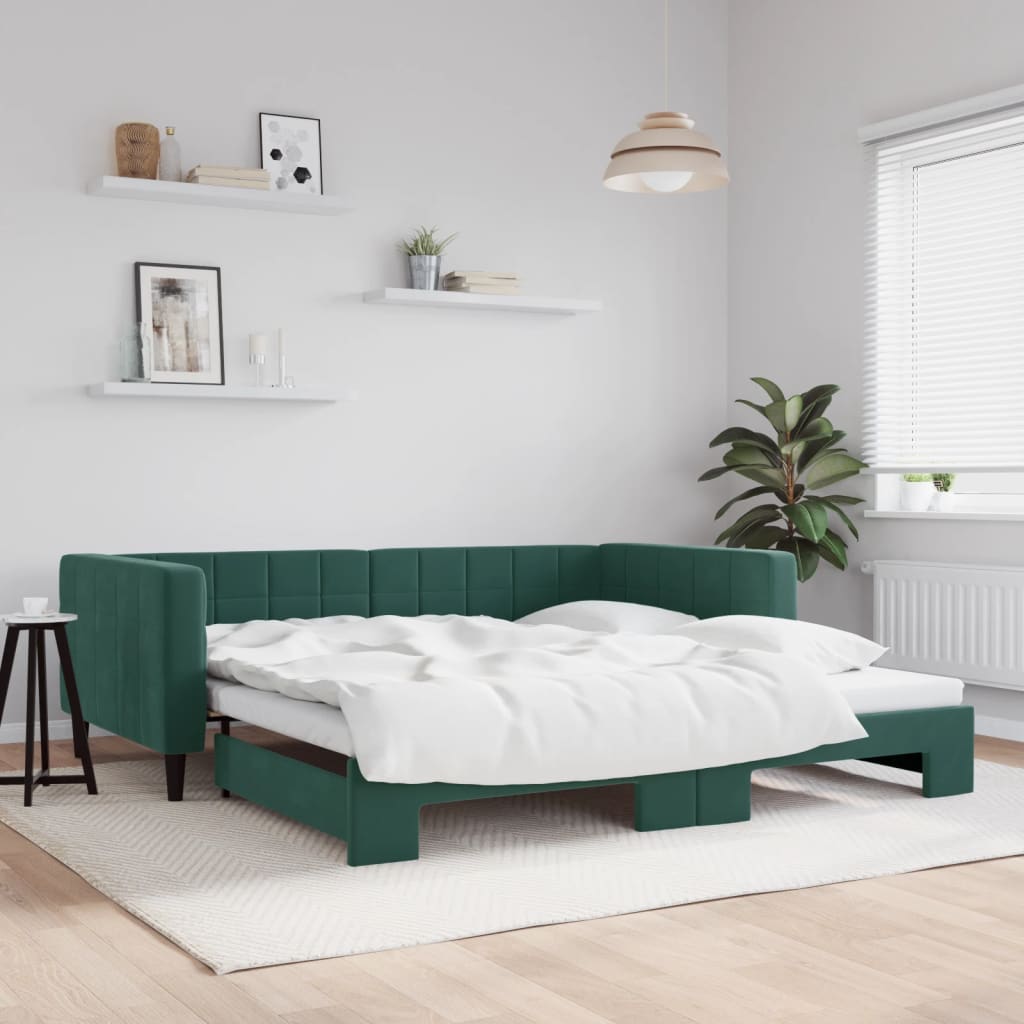 Vetonek Sofá cama nido terciopelo verde oscuro 100x200 cm