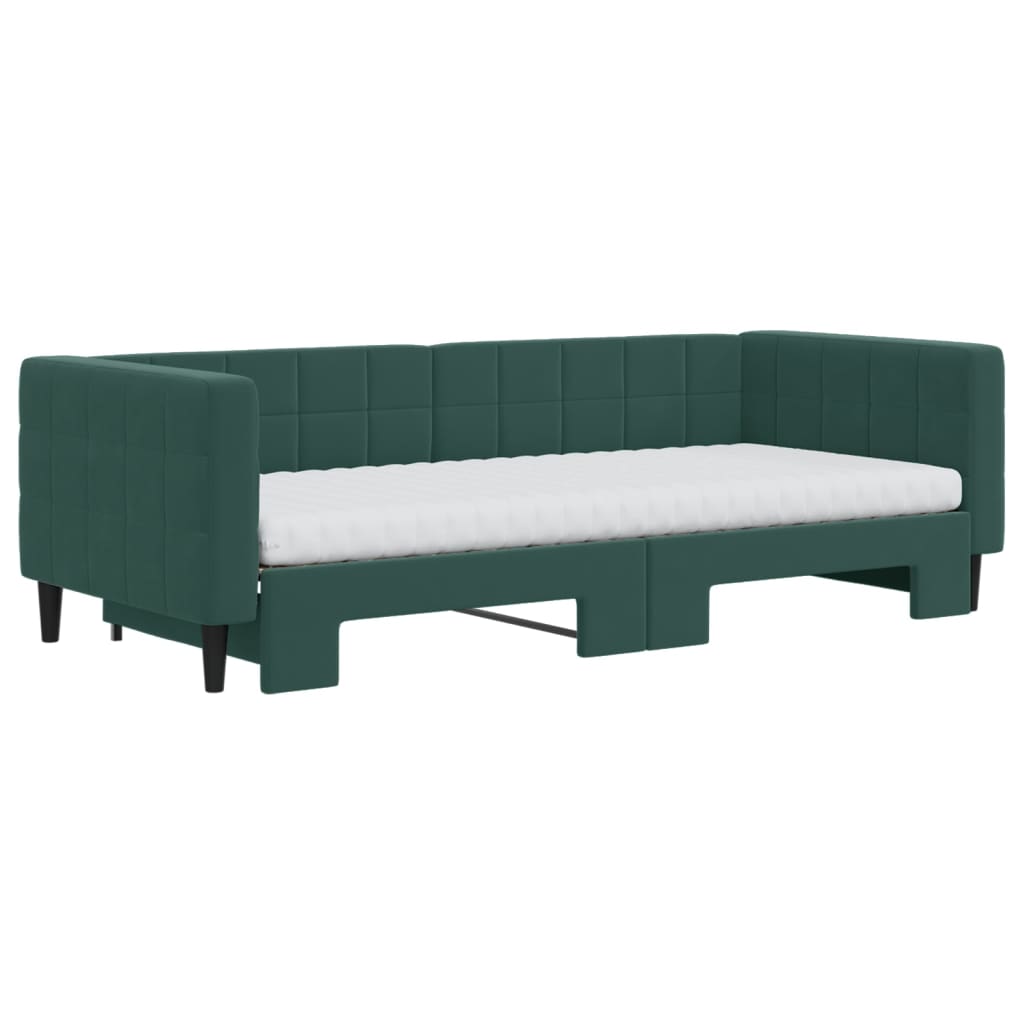 Nid canapé-lit avec matelas en velours vert foncé 90x200 cm