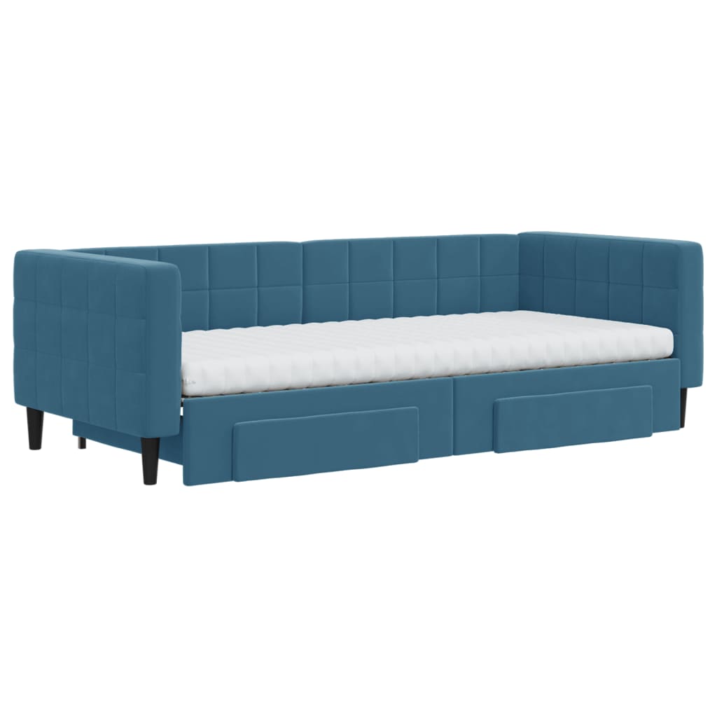 Letto nido con cassetti blu velluto 90x200 cm