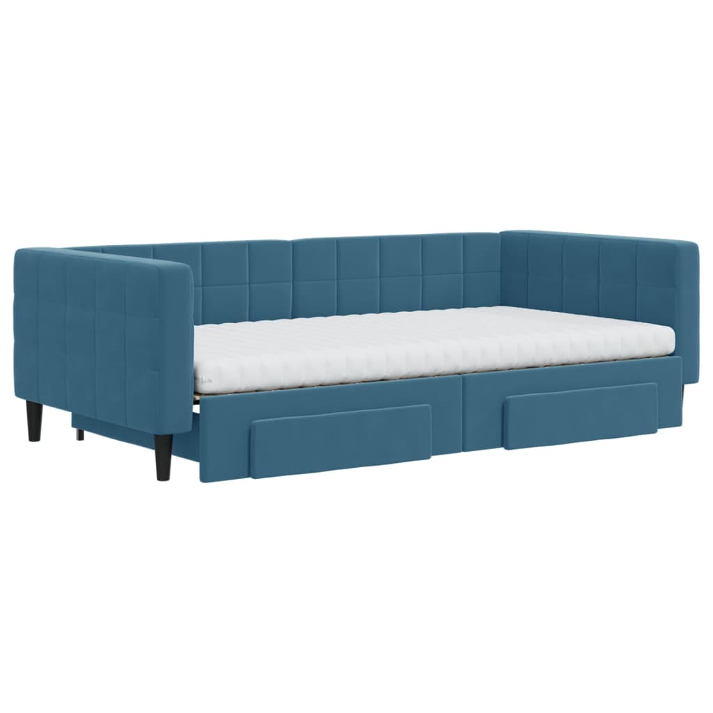 Letto nido con cassetti in velluto blu 100x200 cm