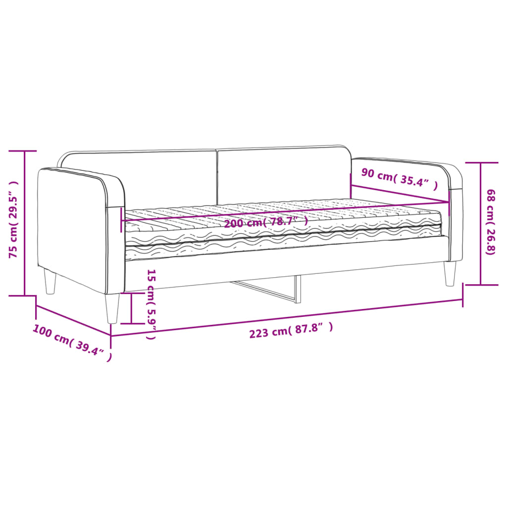 Sofa bed with black fabric 90x200 cm