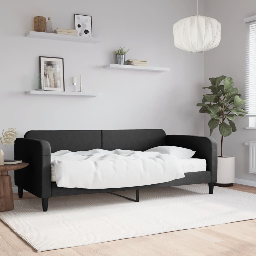 Vetonek Sofá cama con colchón tela negro 90x190 cm