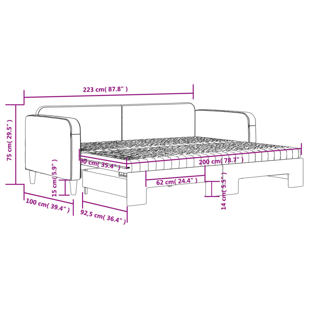 Divano letto di nido con tessuto grigio scuro 90x200 cm