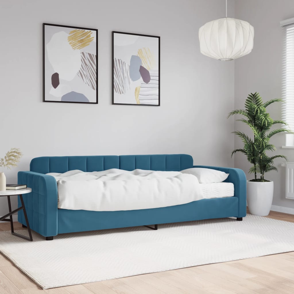 Vetonek Sofá cama con colchón terciopelo azul 80x200 cm