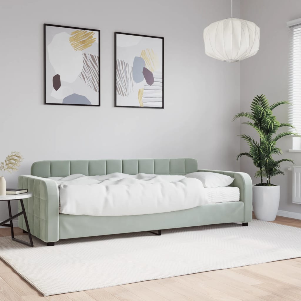 Vetonek Sofá cama con colchón terciopelo gris claro 80x200 cm