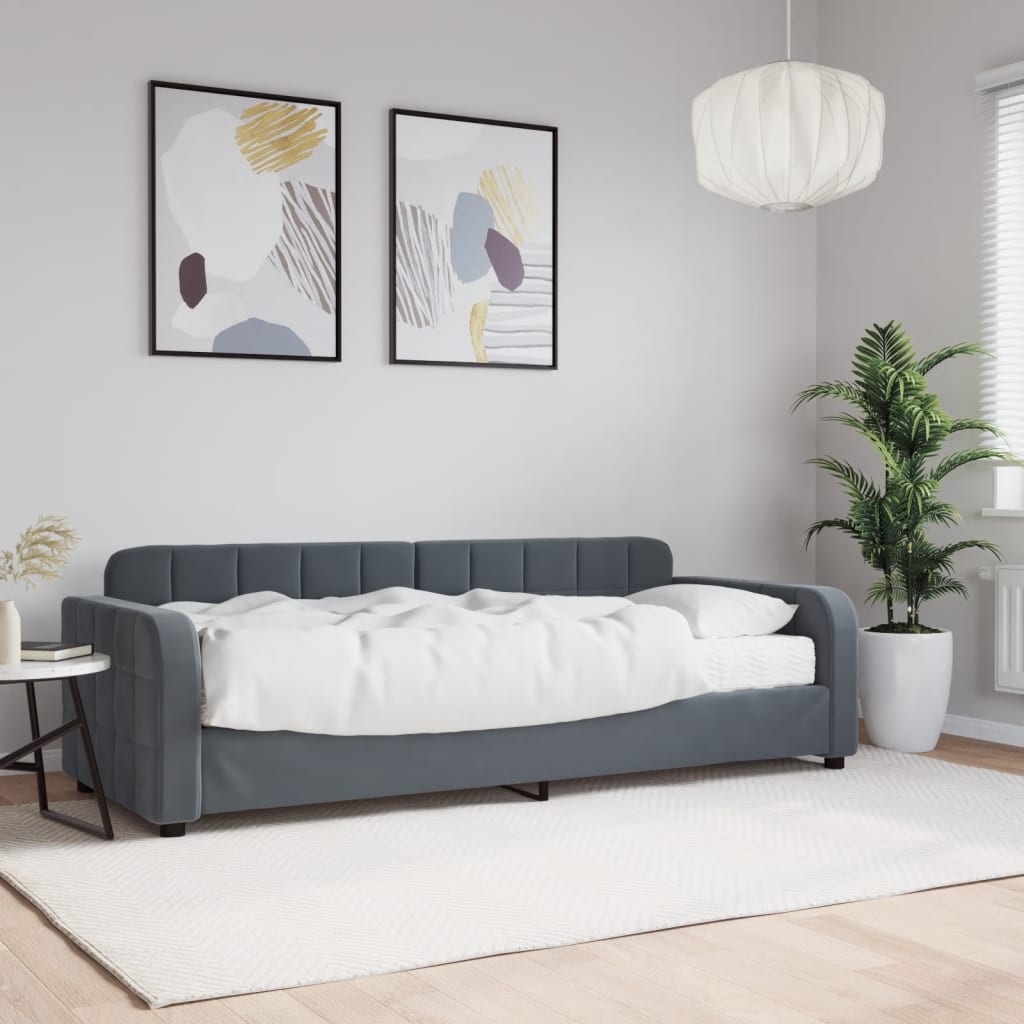 Vetonek Sofá cama con colchón terciopelo gris oscuro 80x200 cm