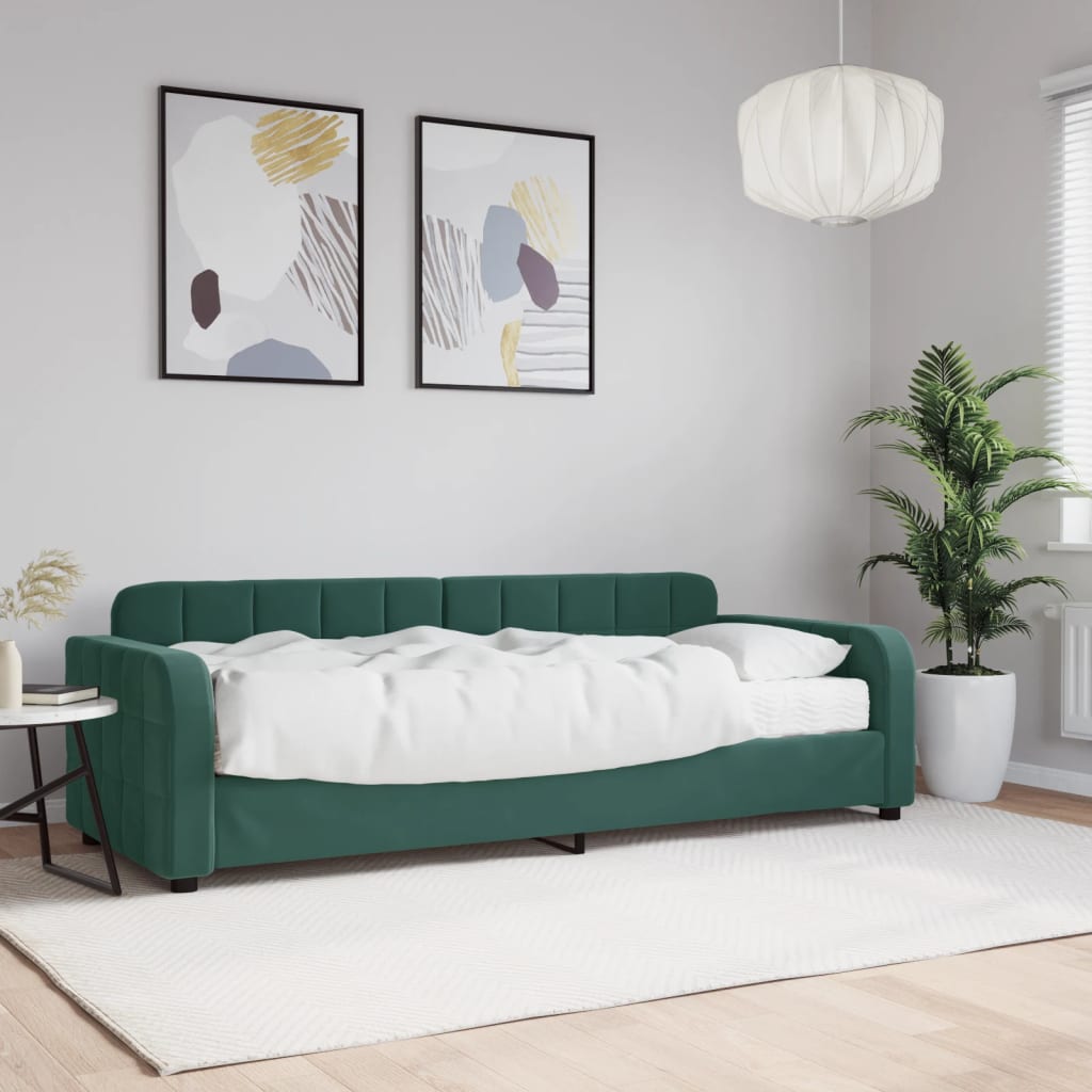 Vetonek Sofá cama con colchón terciopelo verde oscuro 80x200 cm