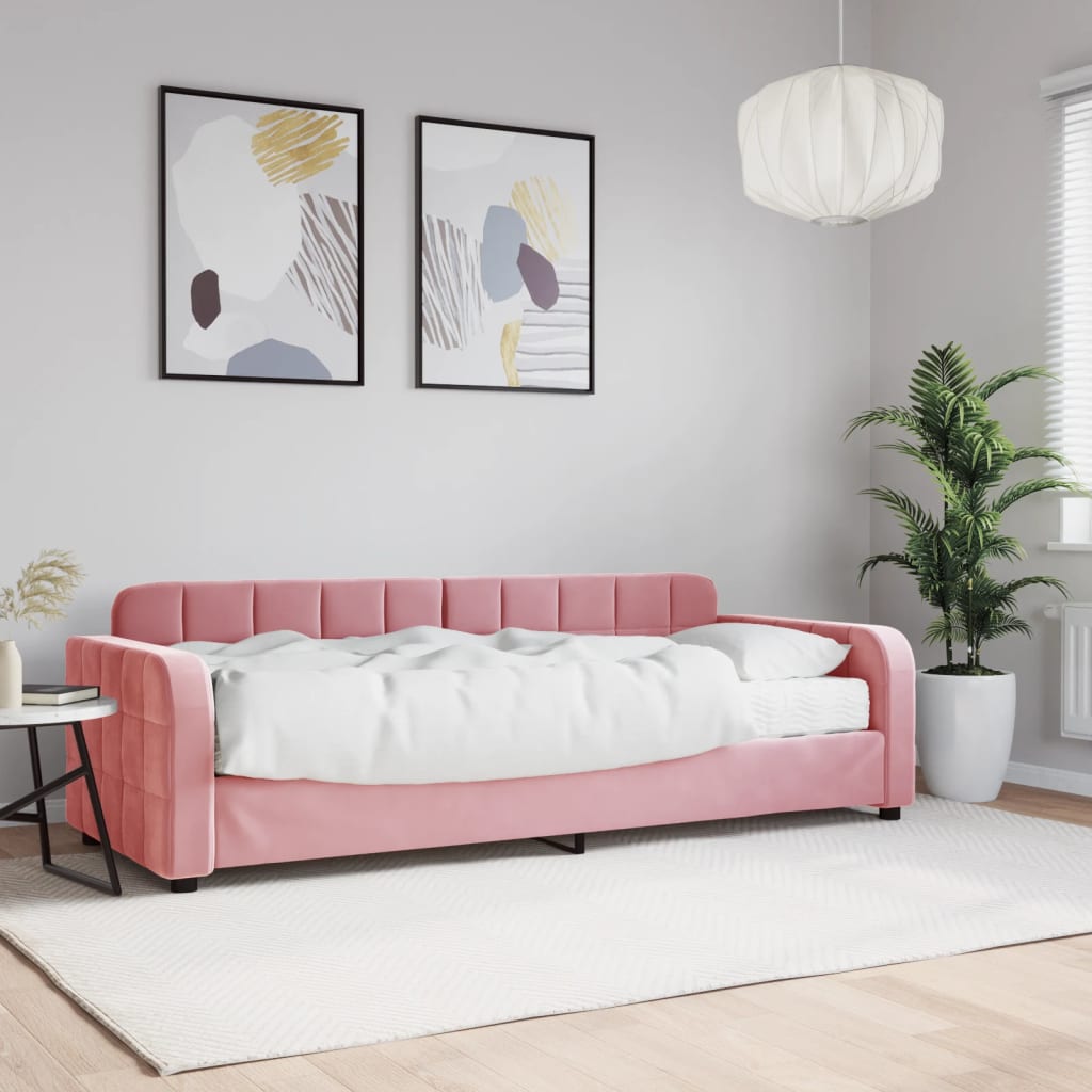 Vetonek Sofá cama con colchón terciopelo rosa 80x200 cm