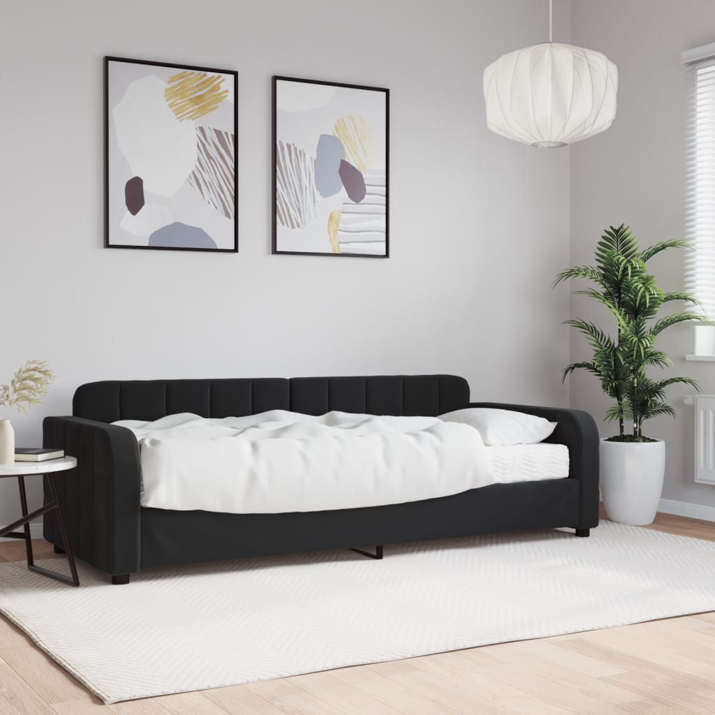 Vetonek Sofá cama con colchón terciopelo negro 80x200 cm