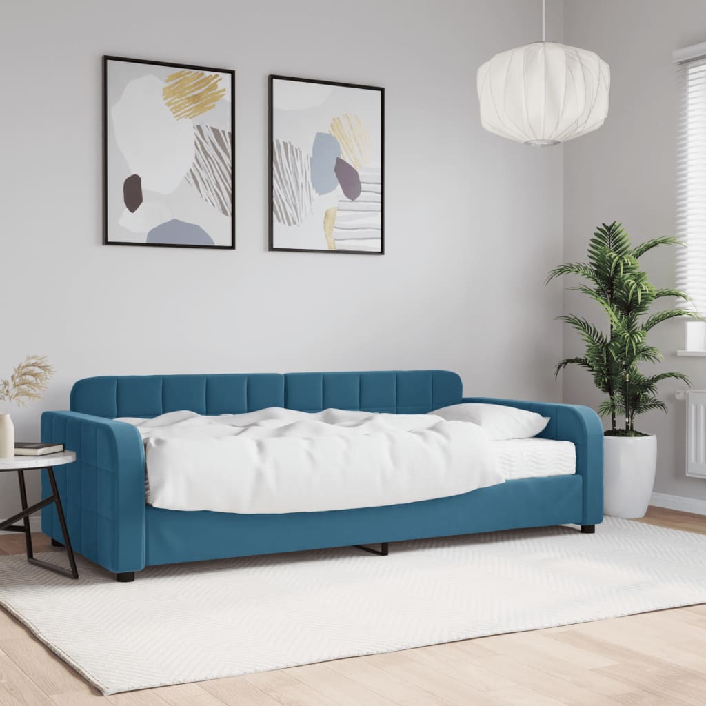 Vetonek Sofá cama con colchón terciopelo azul 90x200 cm