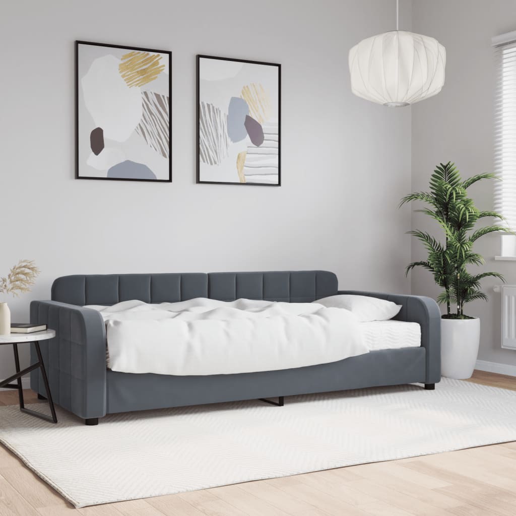 Vetonek Sofá cama con colchón terciopelo gris oscuro 90x200 cm