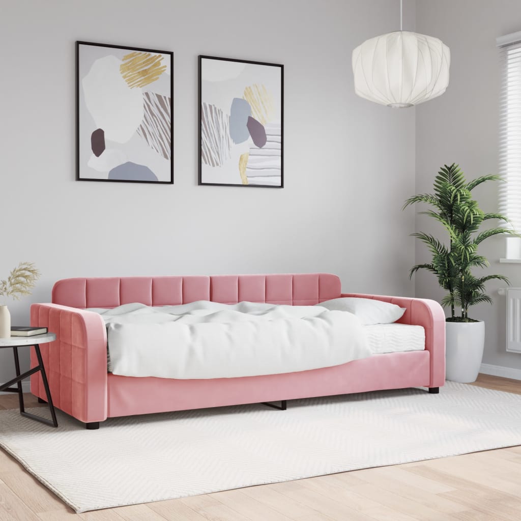 Vetonek Sofá cama con colchón terciopelo rosa 90x200 cm