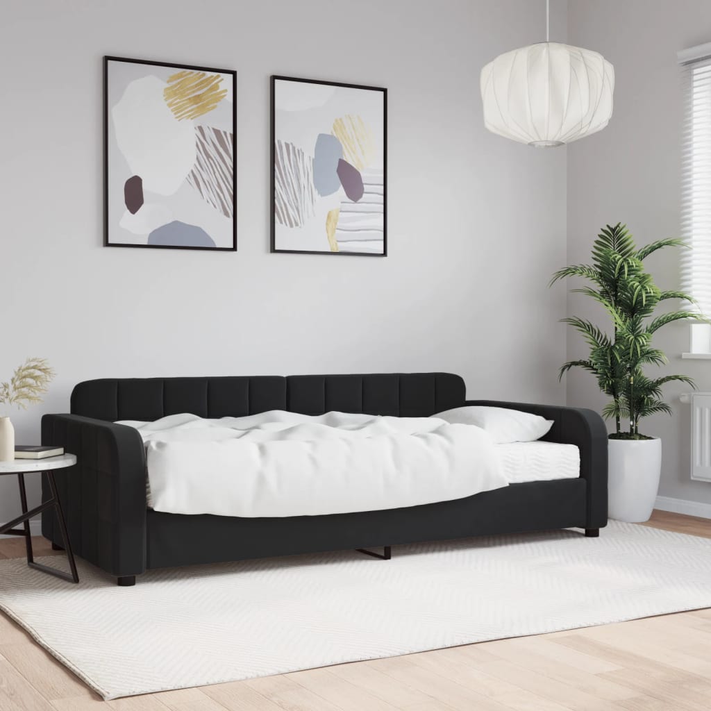 Vetonek Sofá cama con colchón terciopelo negro 90x200 cm