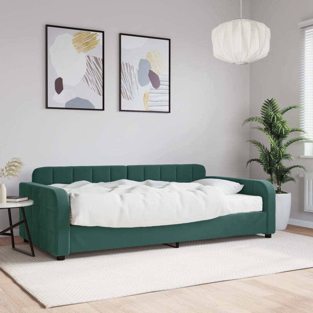 Vetonek Sofá cama con colchón terciopelo verde oscuro 100x200 cm