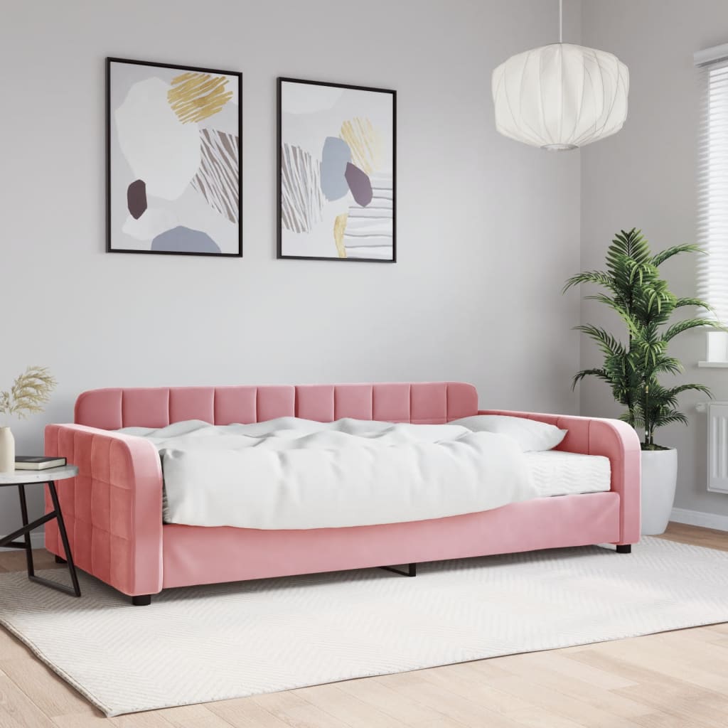 Vetonek Sofá cama con colchón terciopelo rosa 100x200 cm