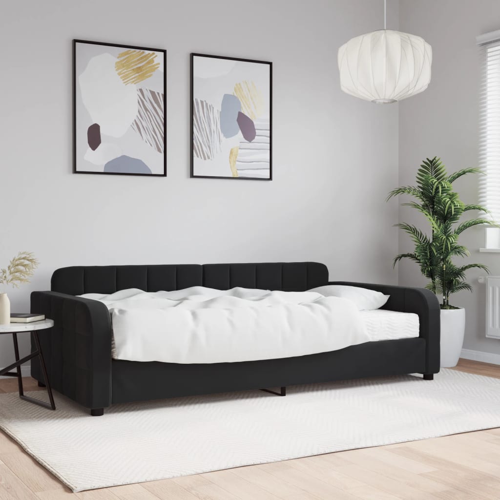 Vetonek Sofá cama con colchón terciopelo negro 100x200 cm