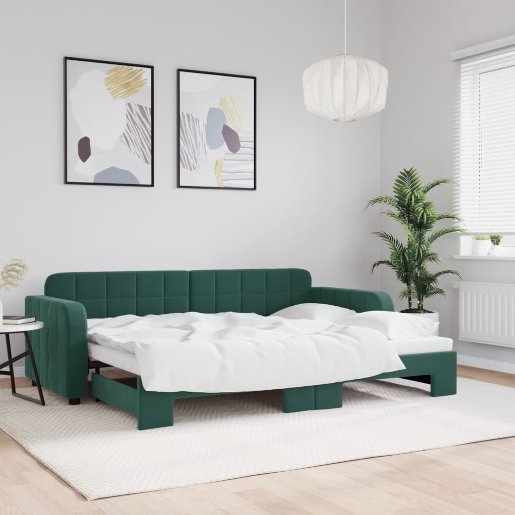 Vetonek Sofá cama nido terciopelo verde oscuro 80x200 cm