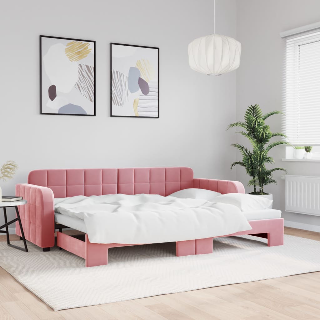 Vetonek Sofá cama nido terciopelo rosa 80x200 cm