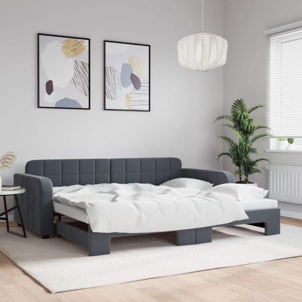 Vetonek Sofá cama nido terciopelo gris oscuro 90x200 cm