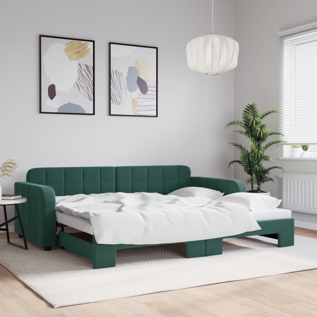 Vetonek Sofá cama nido terciopelo verde oscuro 90x200 cm