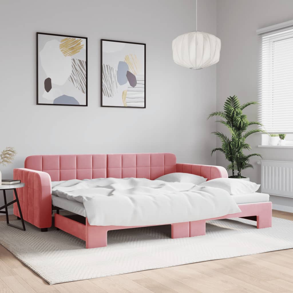 Vetonek Sofá cama nido terciopelo rosa 90x200 cm