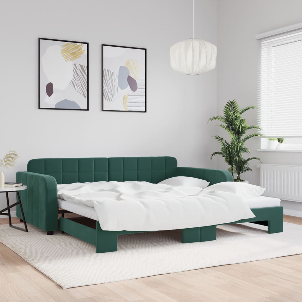 Vetonek Sofá cama nido terciopelo verde oscuro 100x200 cm