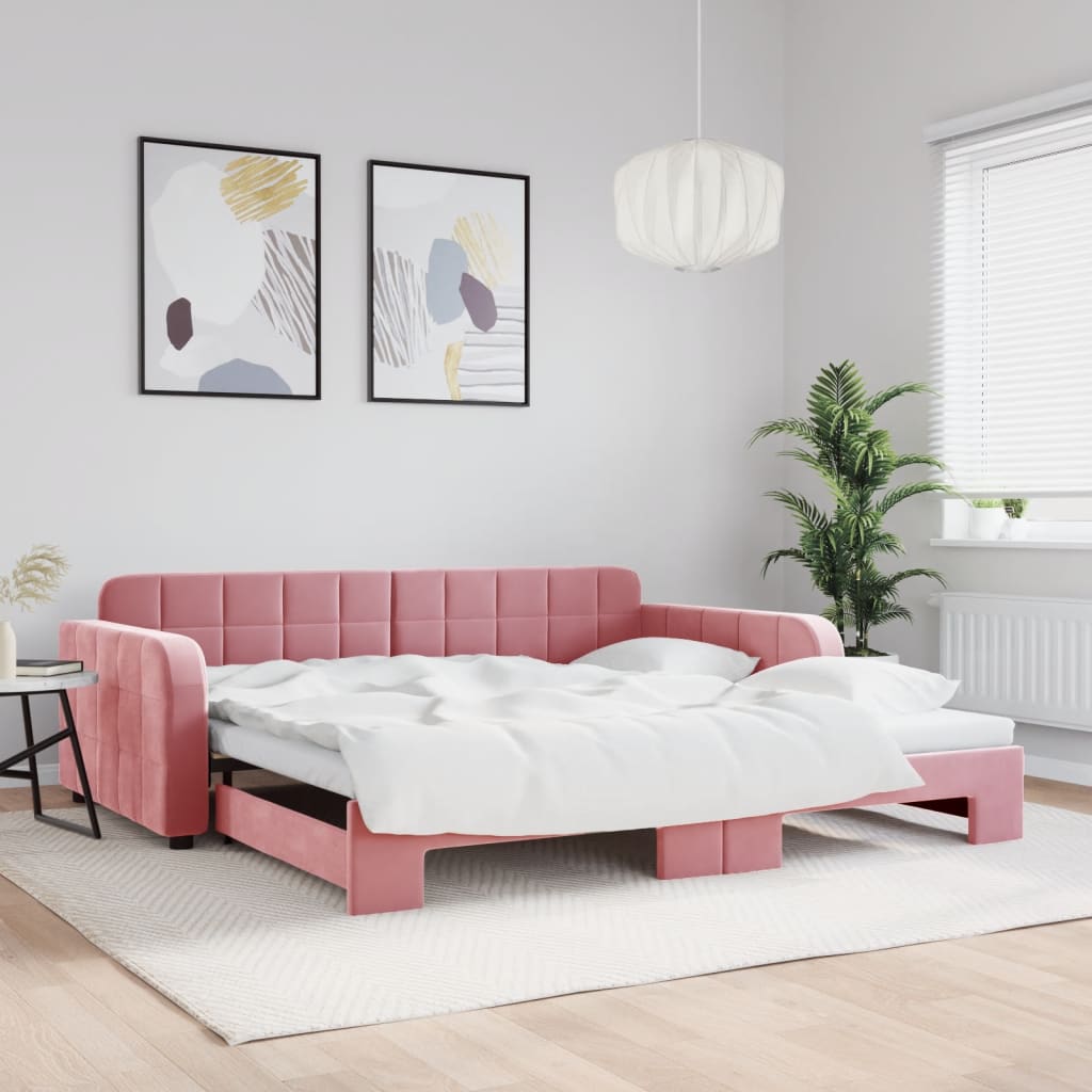 Vetonek Sofá cama nido terciopelo rosa 100x200 cm