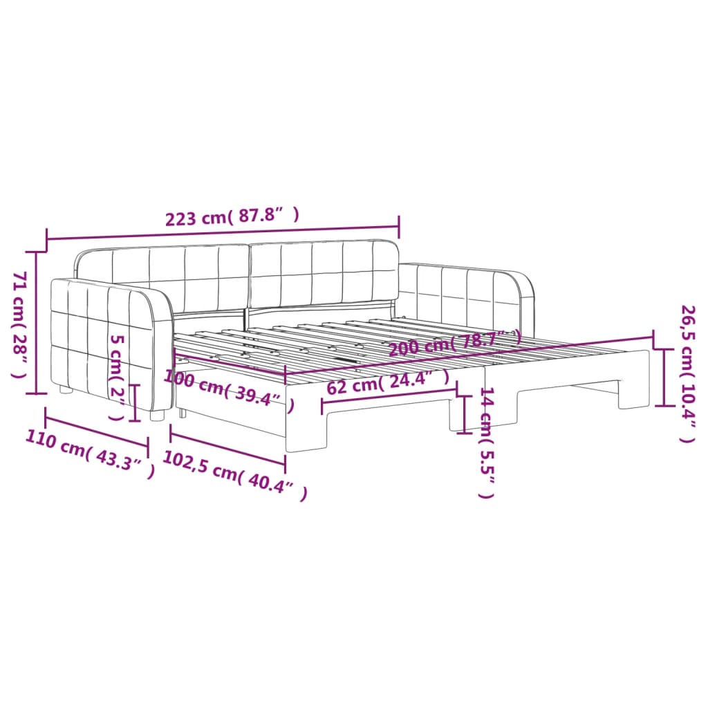 Sofa Nest Bett rosa Samt 100x200 cm