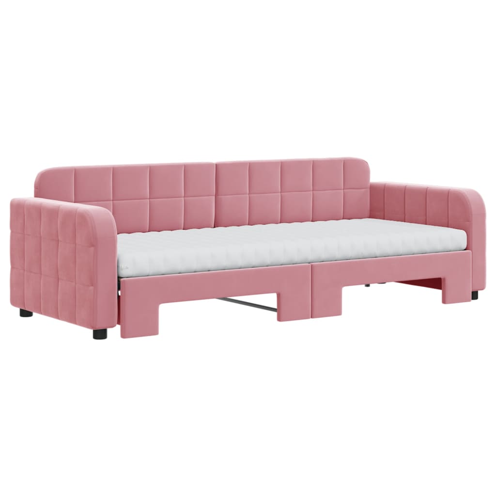 Nid canapé-lit avec matelas en velours rose 80x200 cm