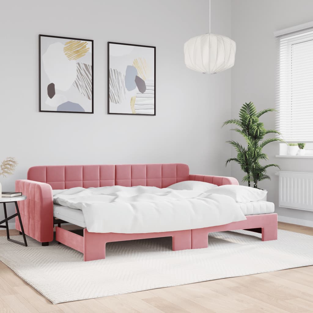 Vetonek Sofá cama nido con colchón terciopelo rosa 80x200 cm