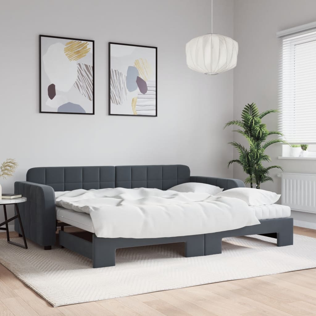 Vetonek Sofá cama nido con colchón terciopelo gris oscuro 90x200 cm