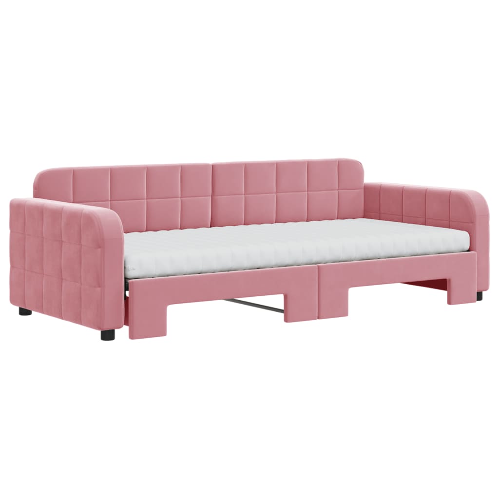 Nid canapé-lit avec matelas en velours rose 90x200 cm