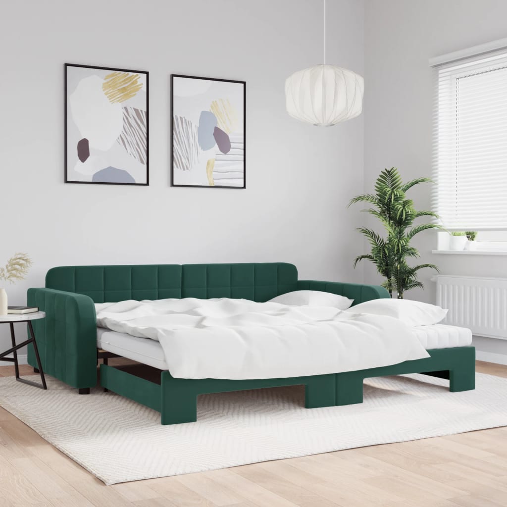 Vetonek Sofá cama nido con colchón terciopelo verde oscuro 100x200 cm