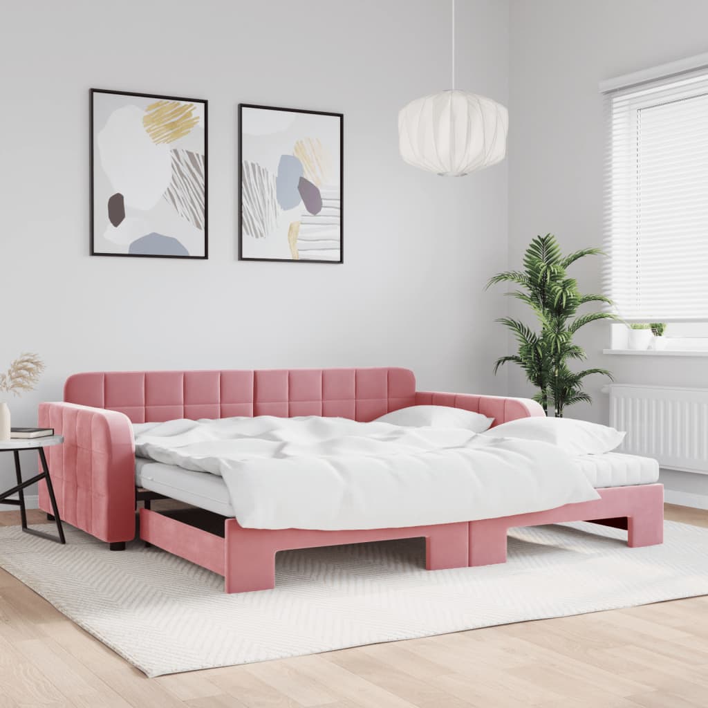 Vetonek Sofá cama nido con colchón terciopelo rosa 100x200 cm