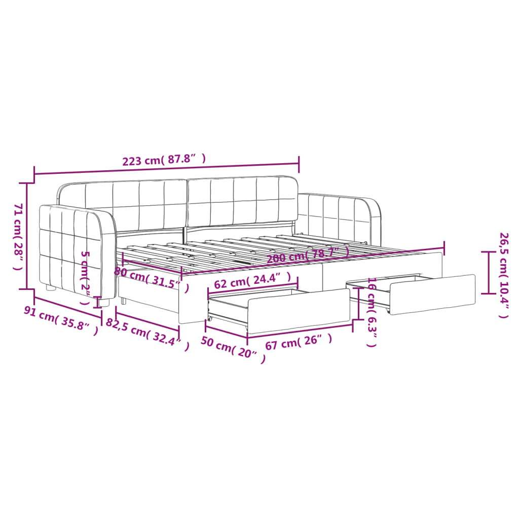 Sofá cama nido con cajones terciopelo gris claro 80x200 cm